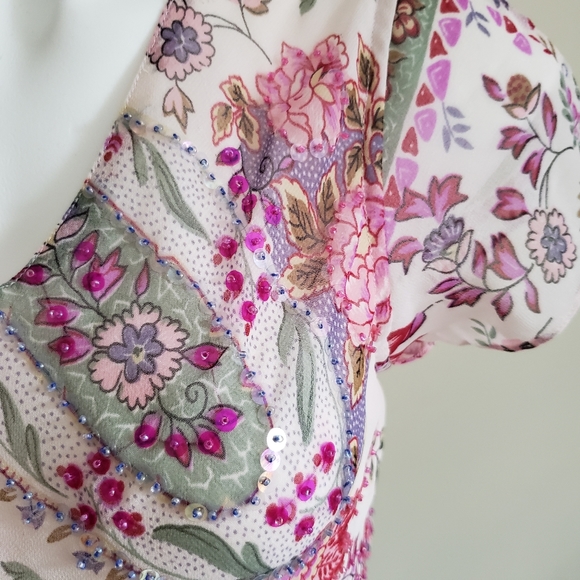 Chaudry KC Sports Sheer Flower Sequined Top Large - Picture 2 of 9